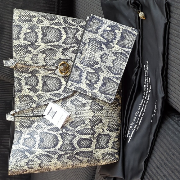 Kurt Geiger Handbags - Kurt Geiger Genuine Leather Snakeskin Tote Bag With Removable Pouch